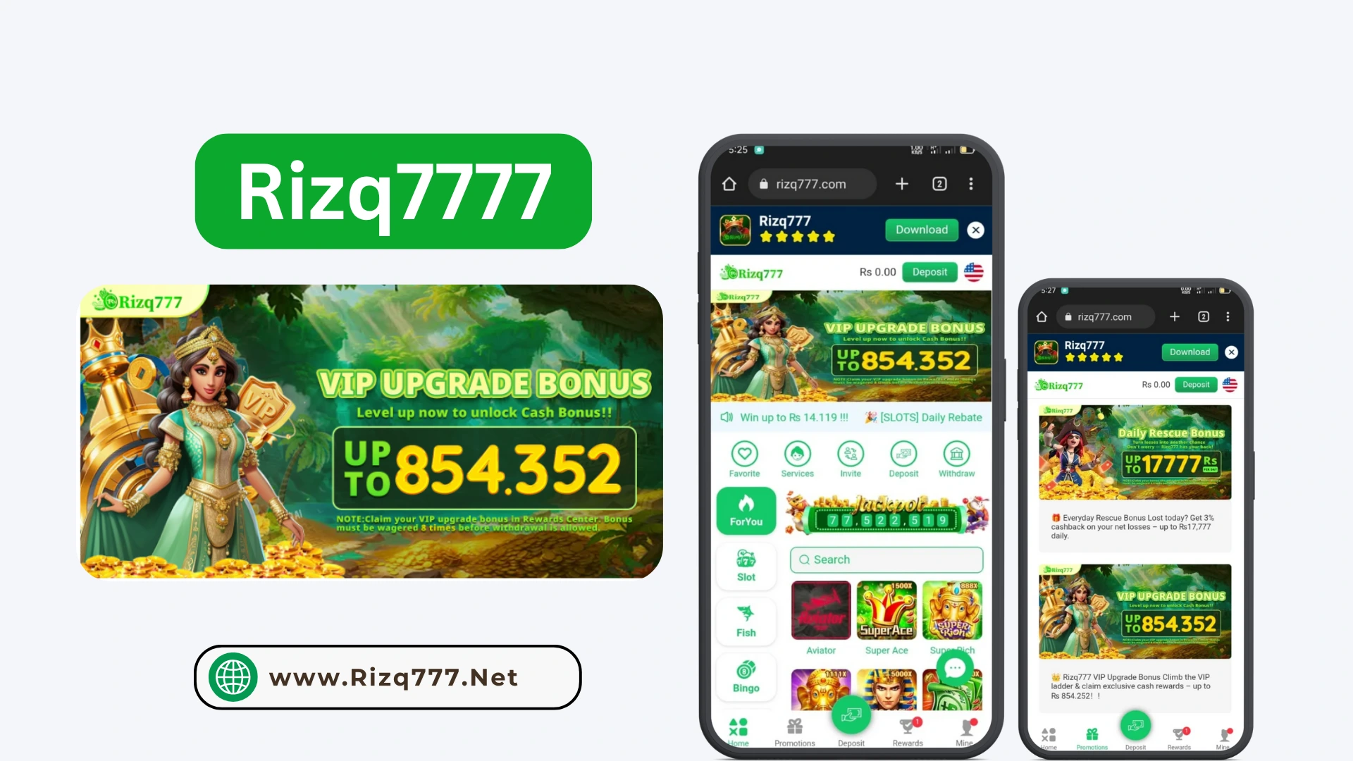 Rizq777 VIP Upgrade Bonus Offer with up to 854,352 PKR