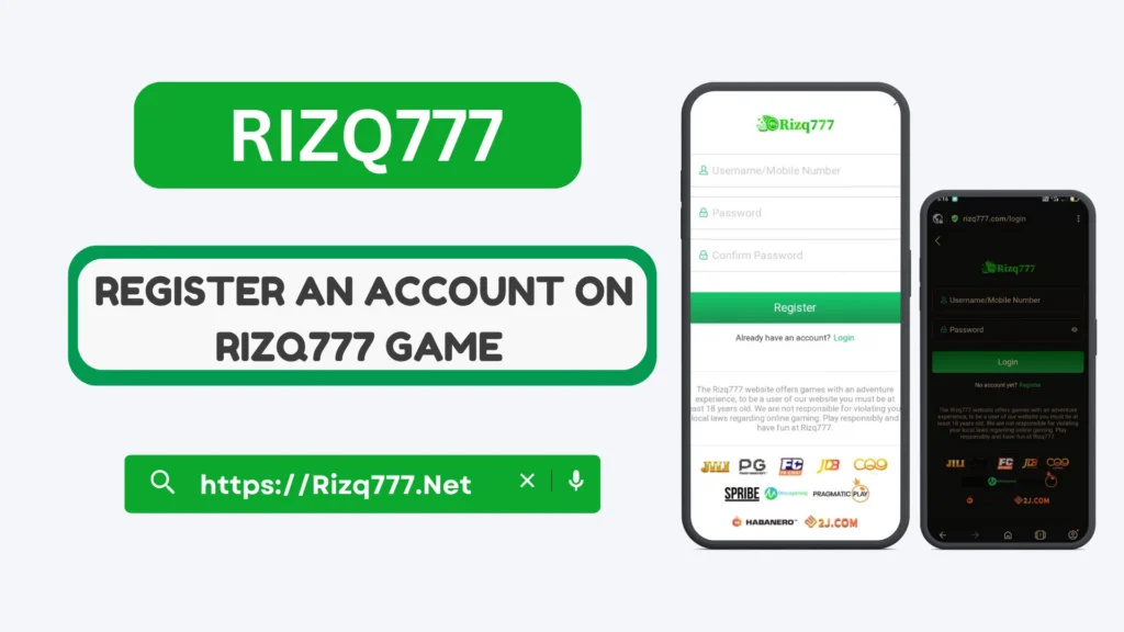 Rizq777 Game Registration Page with Username and Password Fields