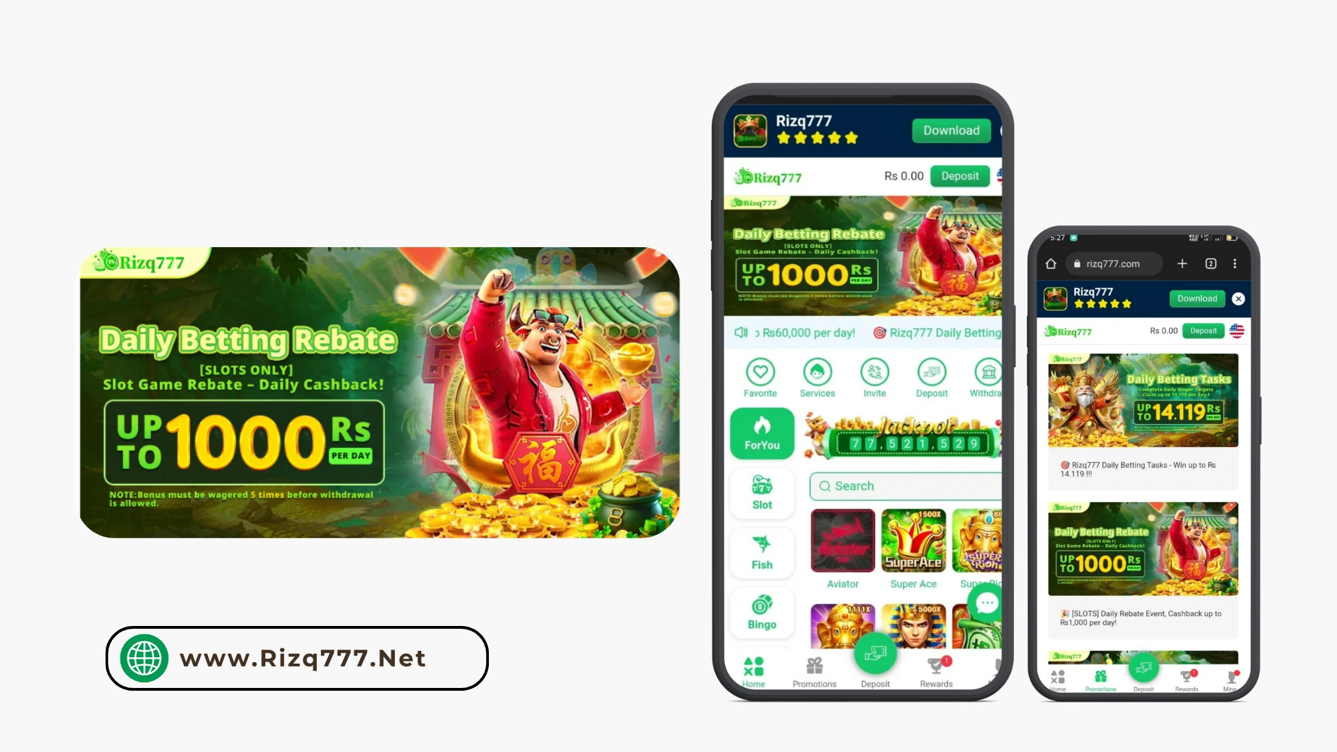 Daily Betting Rebate on Rizq777 Slot Games up to 1000 PKR